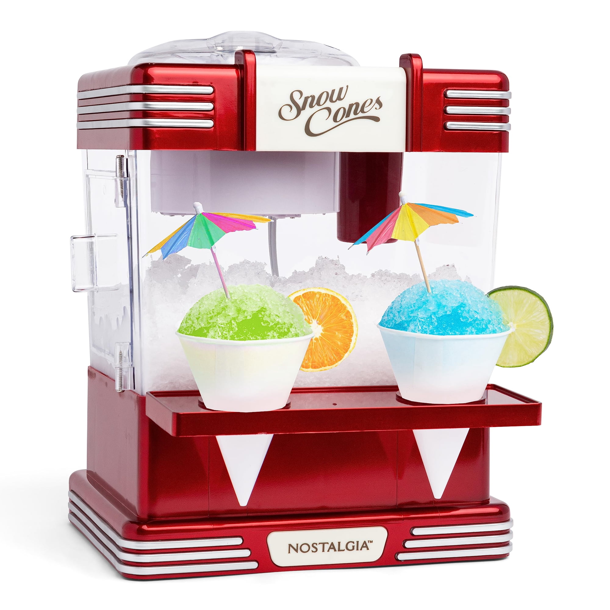 Máquina De Hielo Rasurado Snow Cone Nostalgia, Retro, Roja Con Tazas