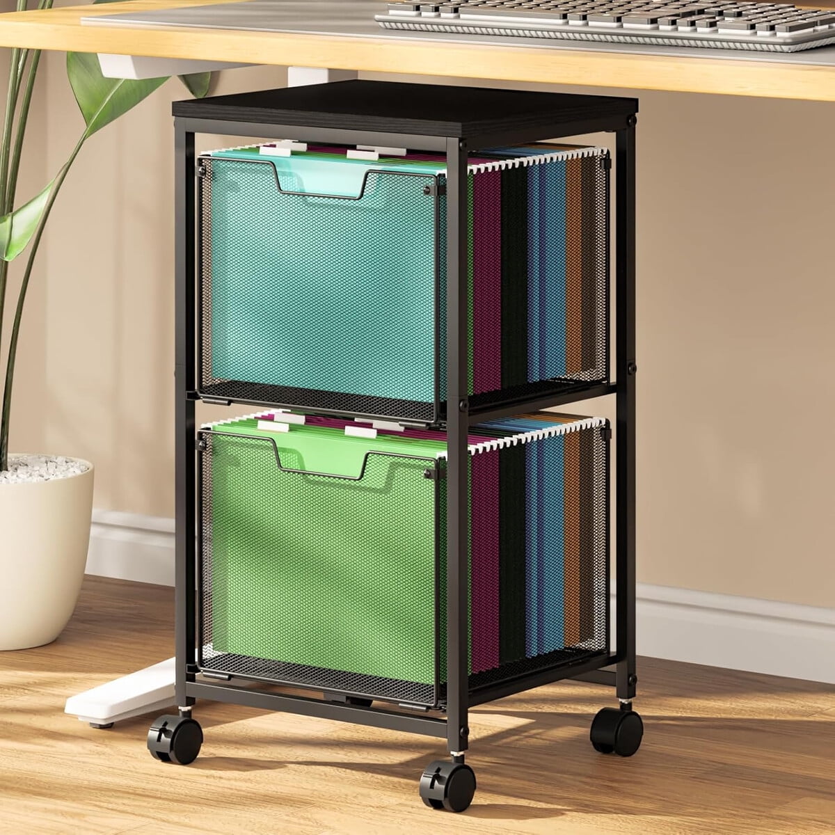 Carro Archivador Sbanmao 2 Cajones Metal Negro 38x29x67cm