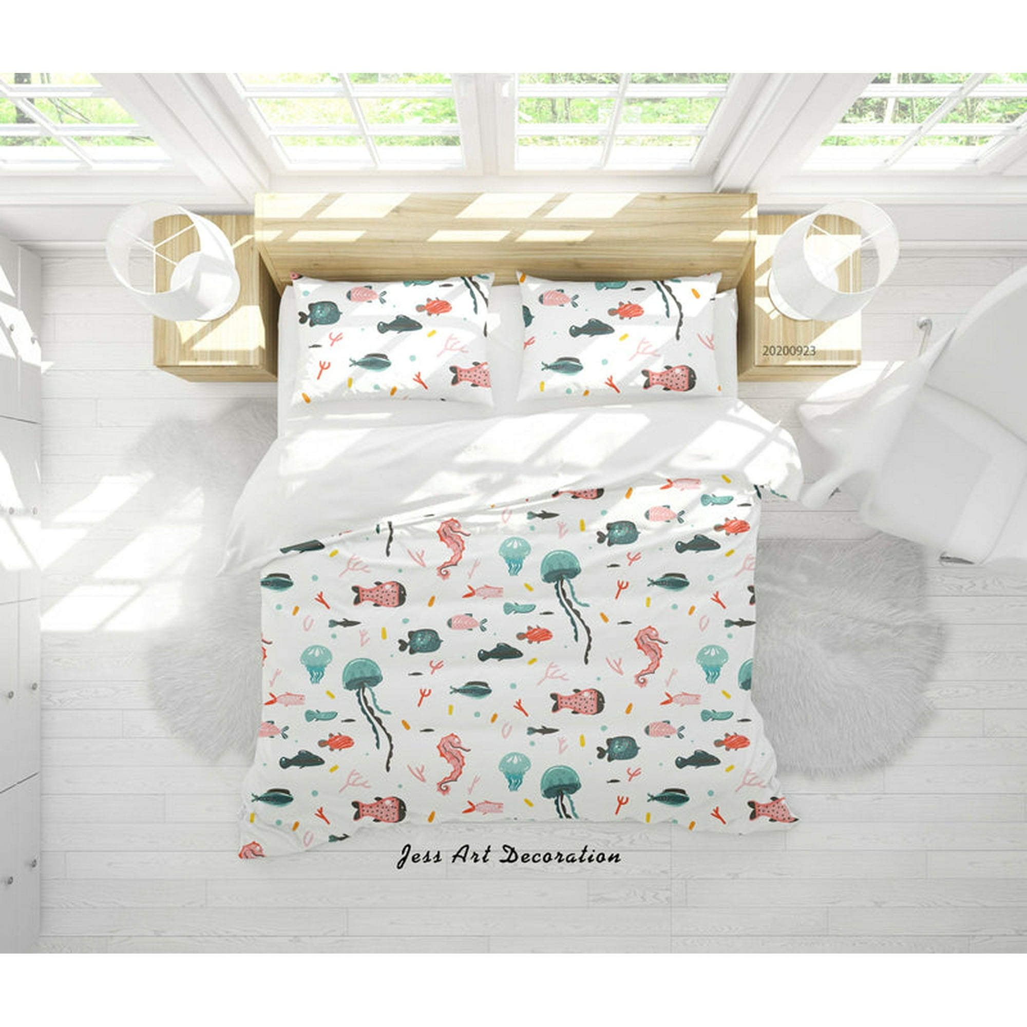 Milsleep - 3d Dibujado A Mano De Dibujos Animados Medusas Patrón Funda De Edredón Set Ropa De Cama Set Funda Nórdica