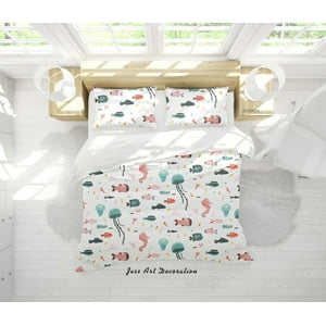 Milsleep - 3D Dibujado A Mano De Dibujos Animados Medusas Patrón Funda De Edredón Set Ropa De Cama Set Funda Nórdica