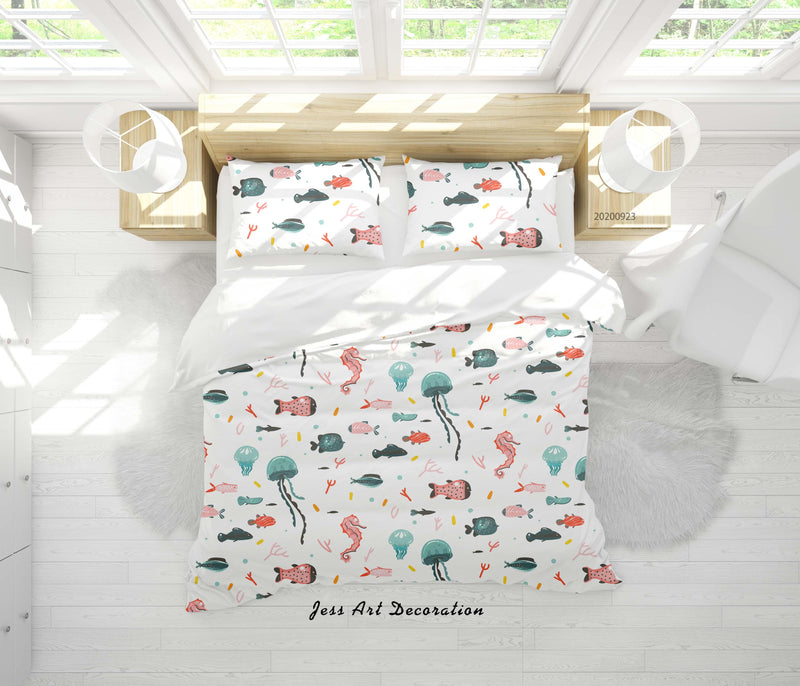 Milsleep - 3D Dibujado A Mano De Dibujos Animados Medusas Patrón Funda De Edredón Set Ropa De Cama Set Funda Nórdica