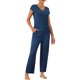 thumbnail image 2 of Conjunto de pijama de manga corta para mujer, ropa de descanso para el hogar, para noches cómodas, talla S, azul oscuro, 2 of 5