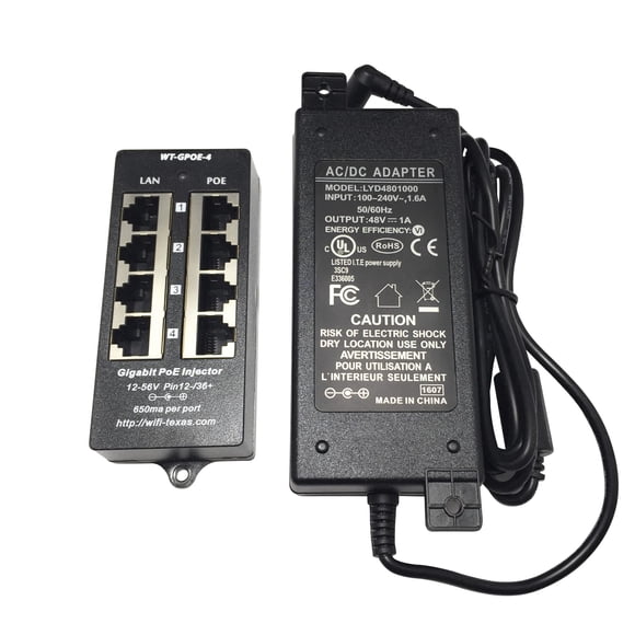 Inyector PoE Texas de 4 puertos 48 V 48 W 110 V/220 V