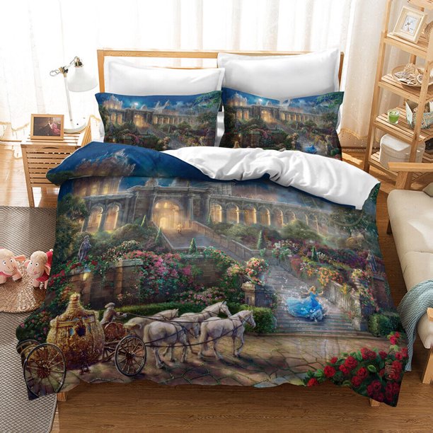 Beauty And The Beast Bedding Set Cinderella's Carriage Duvet Cover Quilt Bed Set3-Piece Bedding Set (1 Duvet Cover + 2 Pillow Shams)