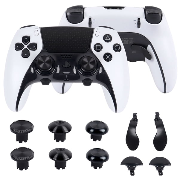 Compatible con el mando Edge de PlayStation 5 - Kit de tapones metálicos para los pulgares, las palancas y los botones traseros de PS5-Negro