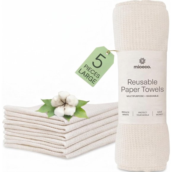 Toalla reutilizable de algodón grande – paquete de 5 – mioeco