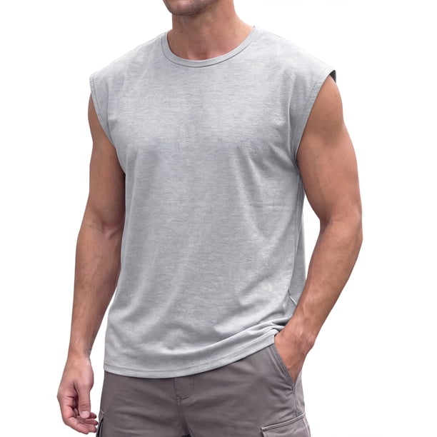 INSPIRE CHIC Camiseta sin mangas de entrenamiento para hombre, ajuste holgado, gimnasio, verano, camisetas sin mangas S Gris claro