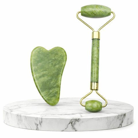 Genérico - Set Rodillo Facial Jade + Gua Sha Masaje Reafirmante Rostro