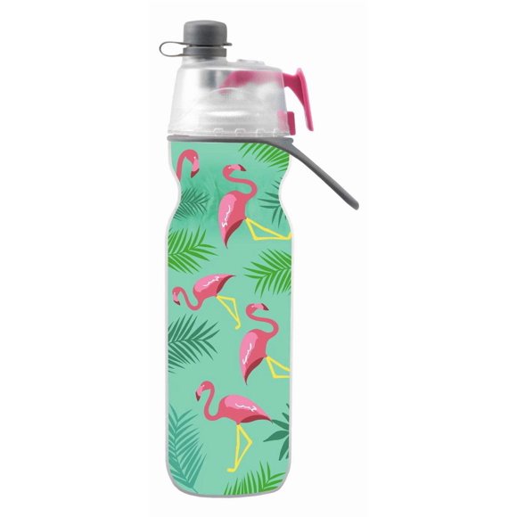 Botella O2COOL 568 ml Reutilizable con Rociador y Diseño de Flamencos