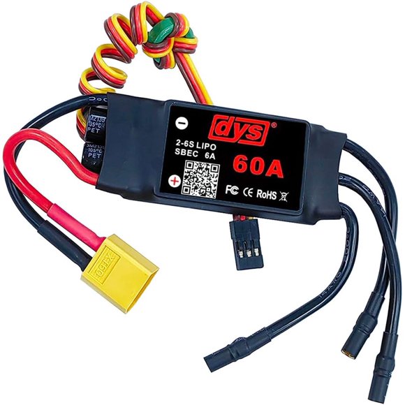 Controlador de velocidad electrónico DYSRC 60A 2-6S 5V/6A SBEC con conector XT60 para aeronaves RC