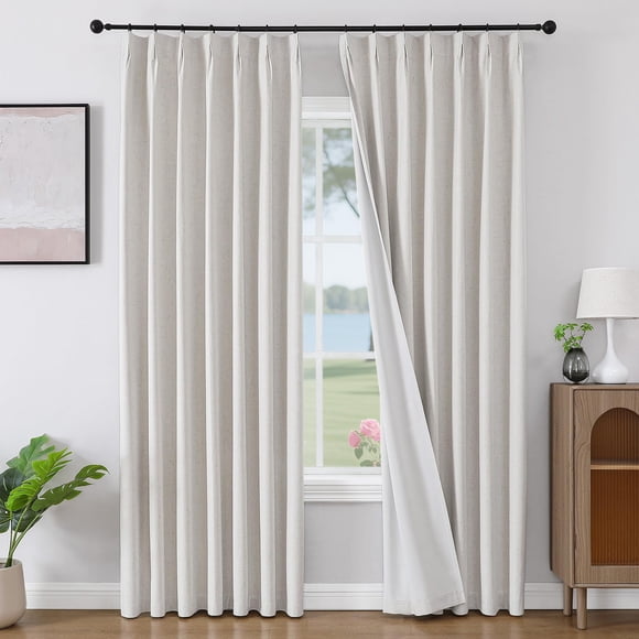 Cortinas Joydeco Pinch de lino plisado 100% opacas, 213 x 213 cm