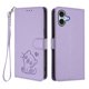 thumbnail image 1 of Funda Billetera con Relieve de Gato para iPhone 16 Plus, Lila Claro, 1 of 6