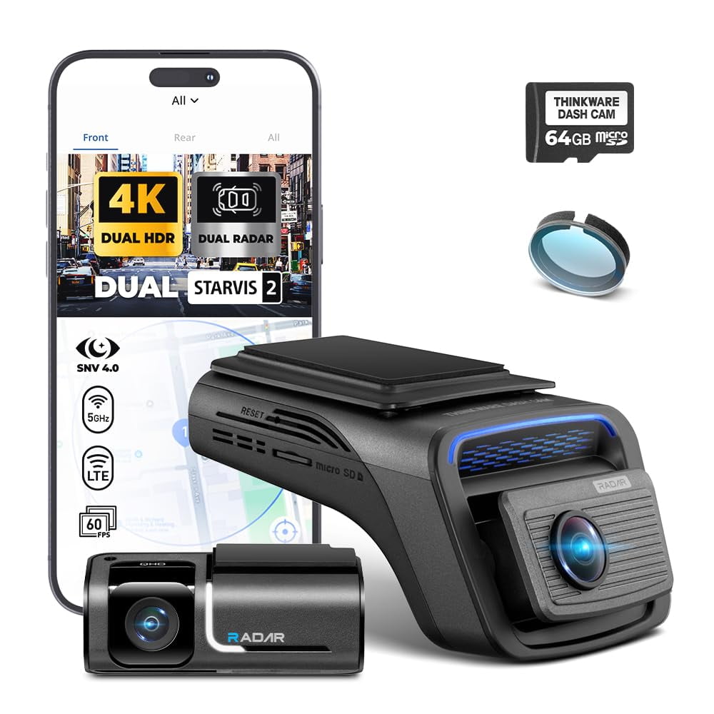 Cámara De Salpicadero Thinkware U3000 Pro 2 Canales 4k Hdr Delantera Y Trasera Con 64 Gb