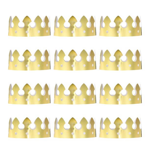 Uxcell 12 Piezas Coronas de Papel Corona de Papel de Oro para Fiesta de Cumpleaños, Estilo Simple