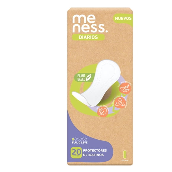 Protectores Femeninos Meness Concept Diarios Ultra Fino Hipoalergénico Biodegradable, 20 Un