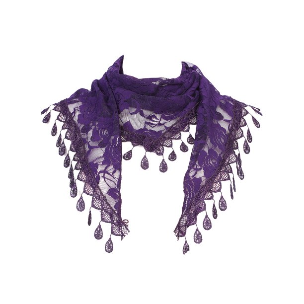 INSPIRA CHIC Encaje Rosa Floral Mantilla Bufandas, Chal Triangular de Malla con Borlas, Cobertura de Cabeza para Capilla, Velos Nupciales de Misa 55.1x18.9" Púrpura Oscuro