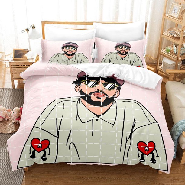 e Bad Bunny UN VERANO SIN TI Bedding Set Duvet Cover Comforter Pillowcase Boys Girls Adults Bedroom Bed Sheets