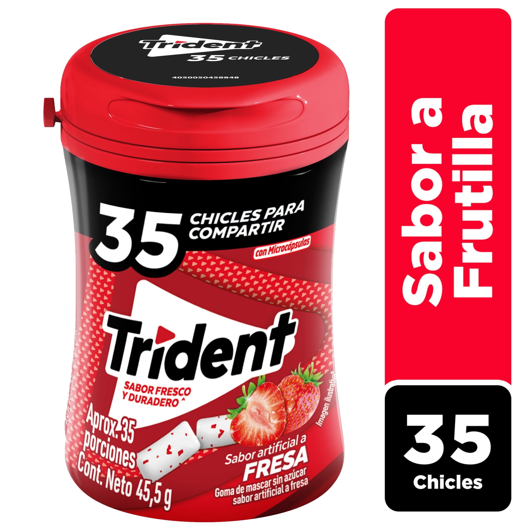 Chicle Sin Azúcar Botella Sabor Frutilla 45,5 g Trident