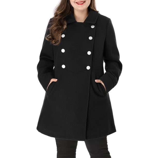 Abrigos de invierno para mujer de talla grande Agnes Orinda, chaqueta de abrigo de doble botonadura, 3X negro