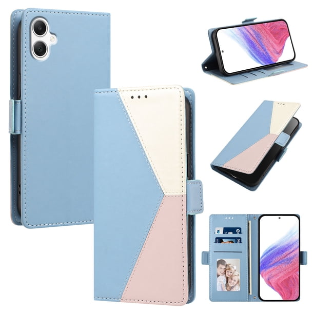 Cartera Plegable para Samsung Galaxy A07, PU Tricolor con Ranuras, Azul Claro
