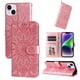 thumbnail image 1 of Funda tipo cartera FOXDOCK para iPhone 15 Plus , diseño girasol en relieve, cuero PU, cierre magnético, soporte y tarjetero, 1 of 5