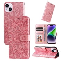 Funda Tipo Cartera Foxdock Para Iphone 15 Plus , Diseño Girasol En Relieve, Cuero Pu, Cierre Magnético, Soporte Y Tarjetero