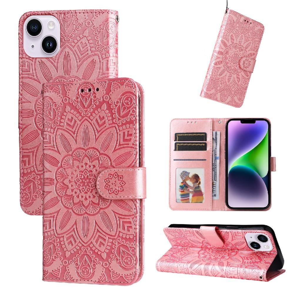 Funda Tipo Cartera Foxdock Para Iphone 15 Plus , Diseño Girasol En Relieve, Cuero Pu, Cierre Magnético, Soporte Y Tarjetero