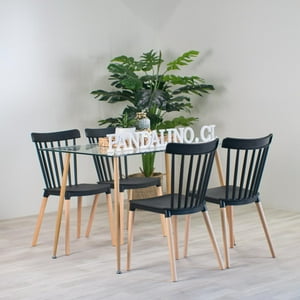 Pandalino - Comedor Moderno Mesa Vitreo 120X80 + 4 Sillas Windsor Negras Negro
