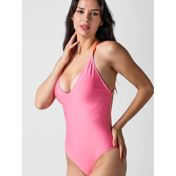 Traje de Baño Daikiri Mujer Espalda Rebajada Rosa con Naranja Protección UV50+