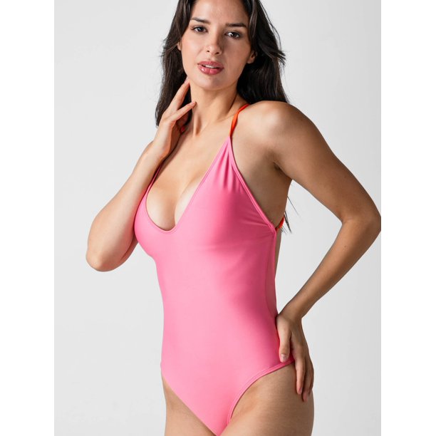 Traje de Baño Daikiri Mujer Espalda Rebajada Rosa con Naranja Protección UV50+