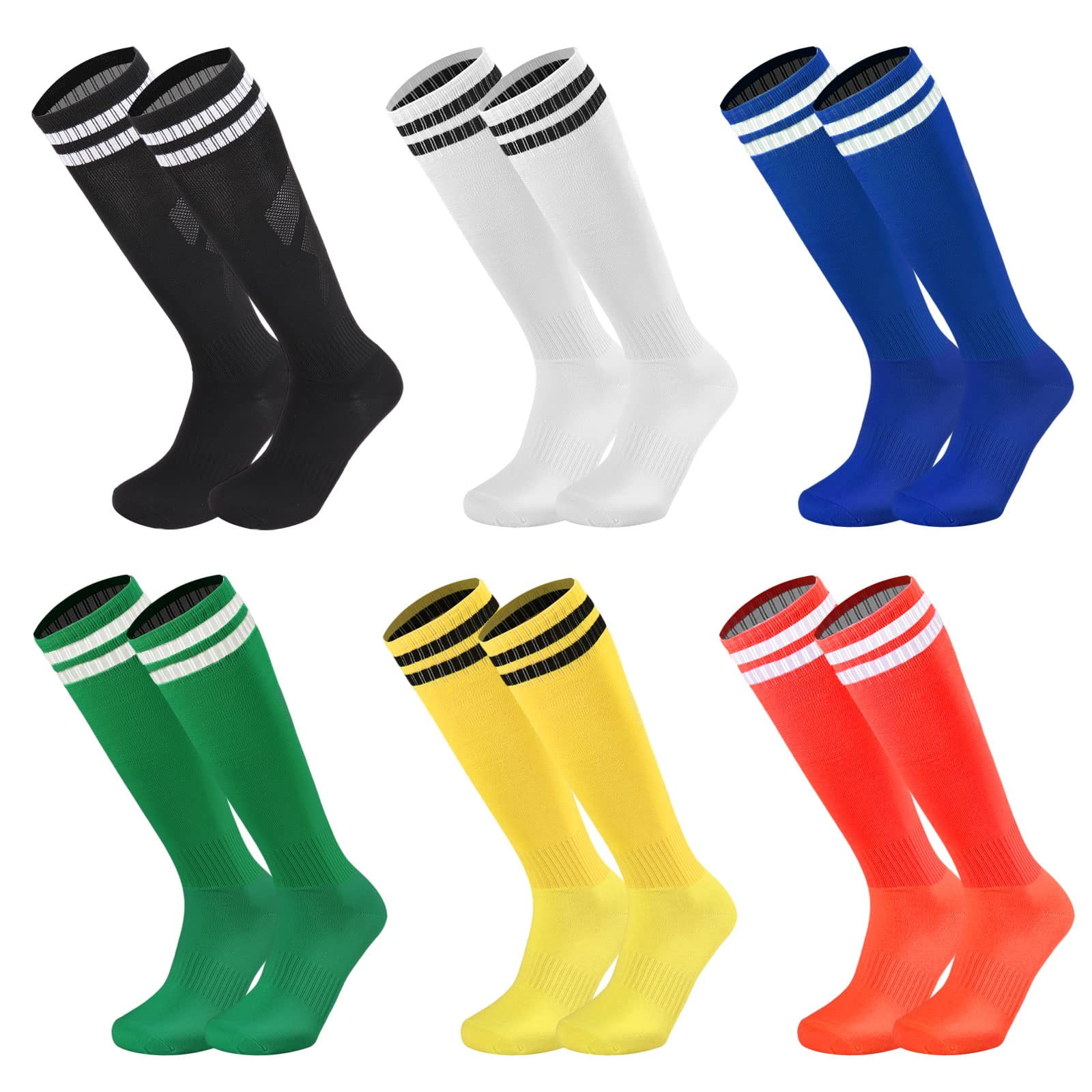 Calcetines De Fútbol Ultrafun Para Niños Y Jóvenes, Lisos, Con Rayas Hasta La Rodilla, 6 Pares