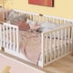 thumbnail image 3 of Twin Size Floor Bed with High Fence Railings, 6 Slats Included, Rubber Wood Floor Bed with Safety Guardrails, without Door,White, 3 of 3