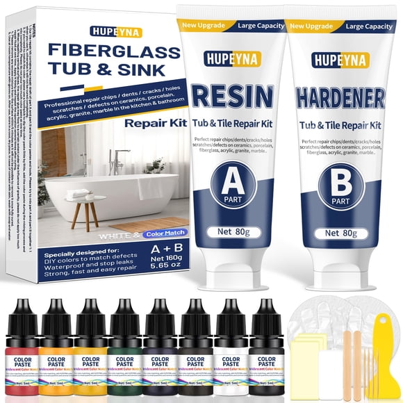Kit de reparación de fibra de vidrio Hupeyna para bañera, lavabo y azulejo - 160 g