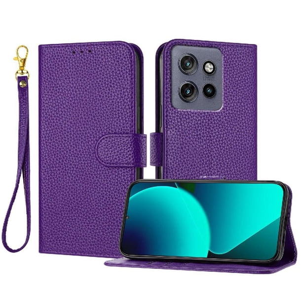 Funda Cartera para Motorola Moto Edge 50 NEO Tarjetero Soporte Magnético y Correa Morado