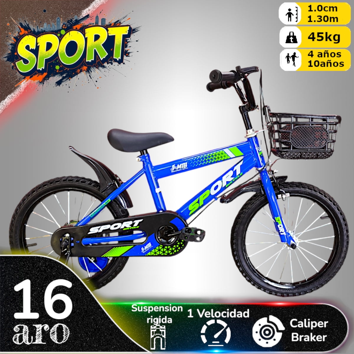 Vipnetwork - Bicicleta Aro 16 Infantil Sport Azul