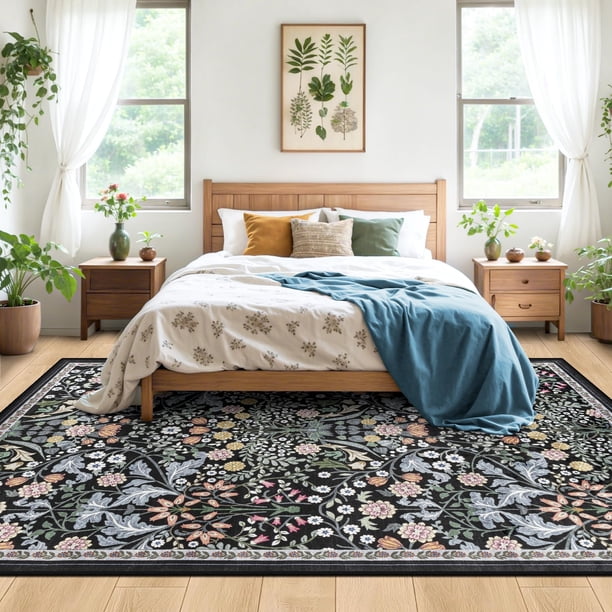Alfombra De Área 244 X 183 Cm Floral Vintage Suave Antideslizante