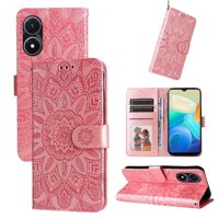 Funda Tipo Cartera Foxdock Para Vivo Y02S , Diseño Girasol En Relieve, Cuero Pu, Cierre Magnético, Soporte Y Tarjetero