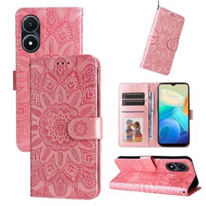 Funda Tipo Cartera Foxdock Para Vivo Y02S , Diseño Girasol En Relieve, Cuero Pu, Cierre Magnético, Soporte Y Tarjetero