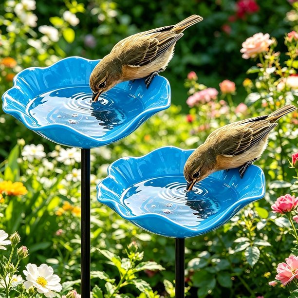 Estacas jardín flor metal hechas mano 4 uds baño pájaros estación riego abejas jardín