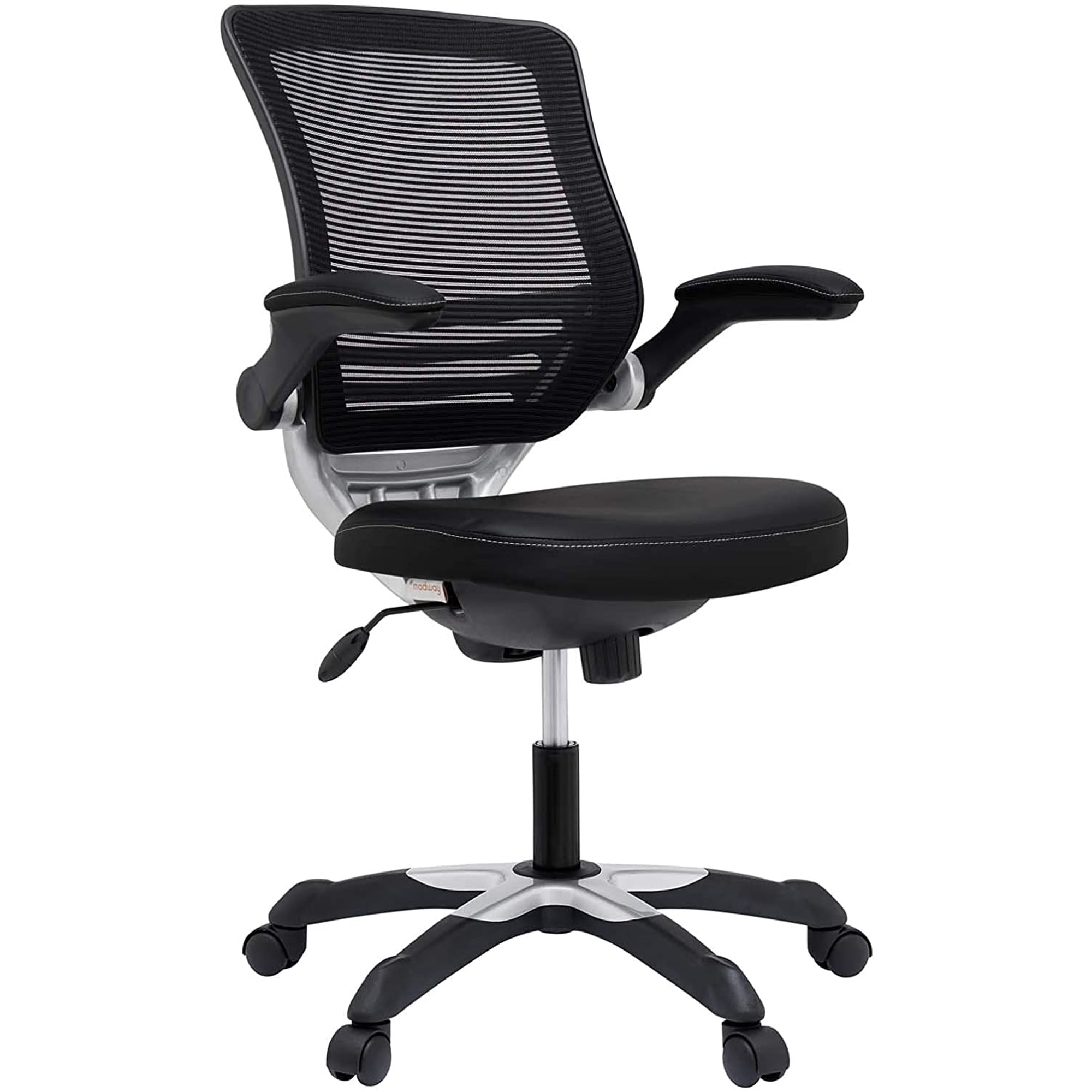 Silla De Oficina Modway Edge Con Respaldo De Malla Blanca Y Asiento De Vinilo Negro