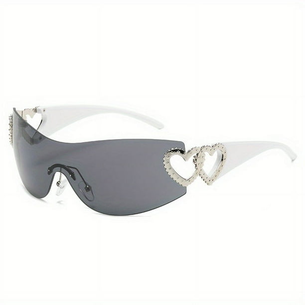 one-piece Gradient Lens Y2K Sunglasses for Women and Men - Heart Design, Hollow Temple, UV400 Protection