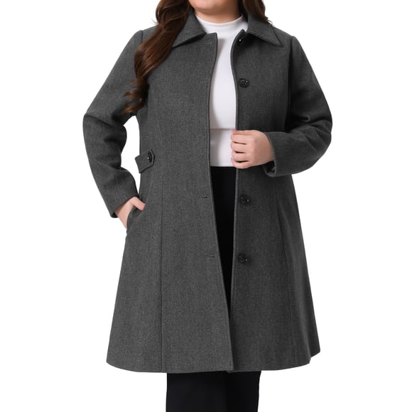 GRACE & GRANDEUR Abrigos de Invierno para Mujer Tallas Grandes Chaquetas de Un Solo Pecho Abrigos Largos 2X Gris Oscuro