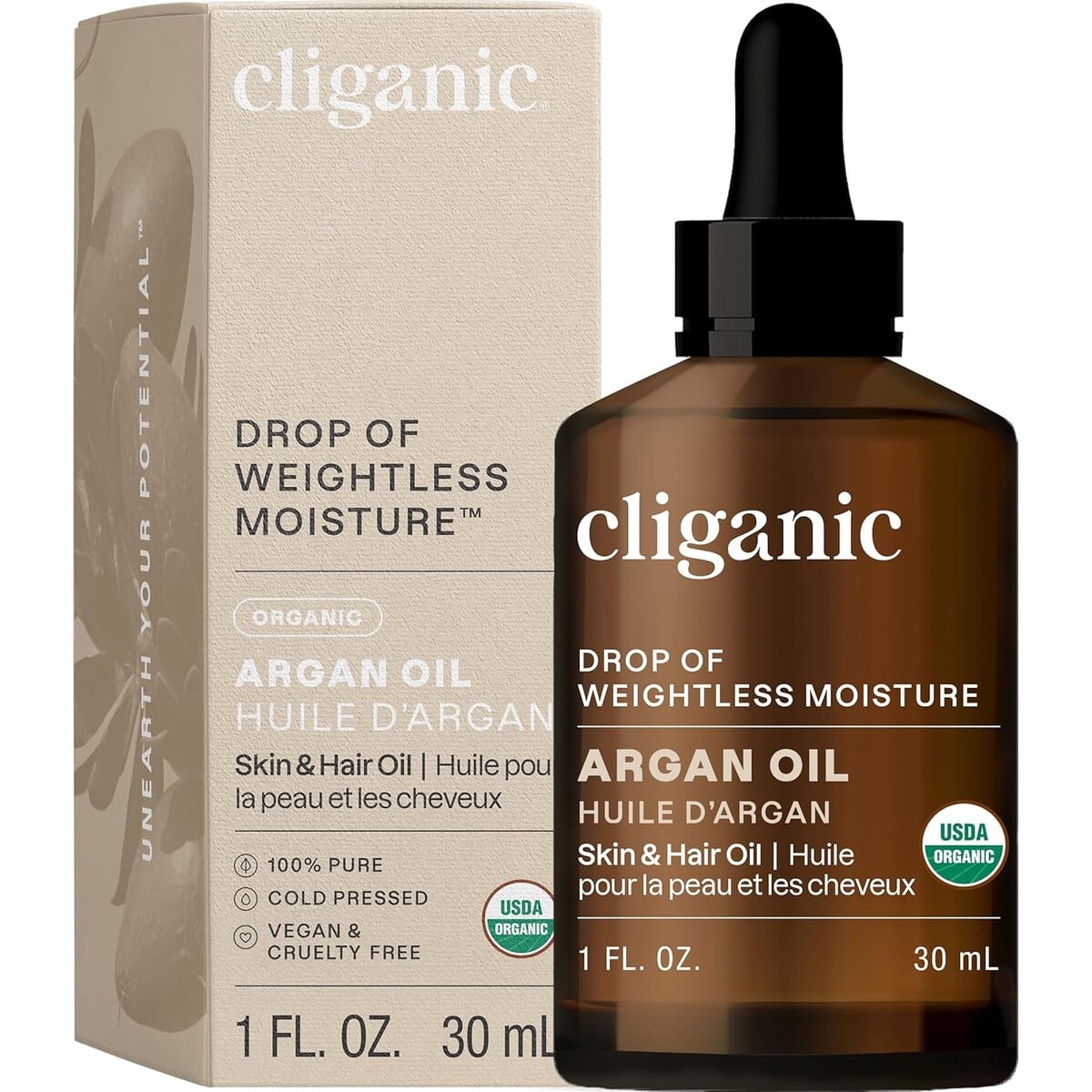Aceite Argan Organico Cliganic 30ml Puro Cabello Rostro