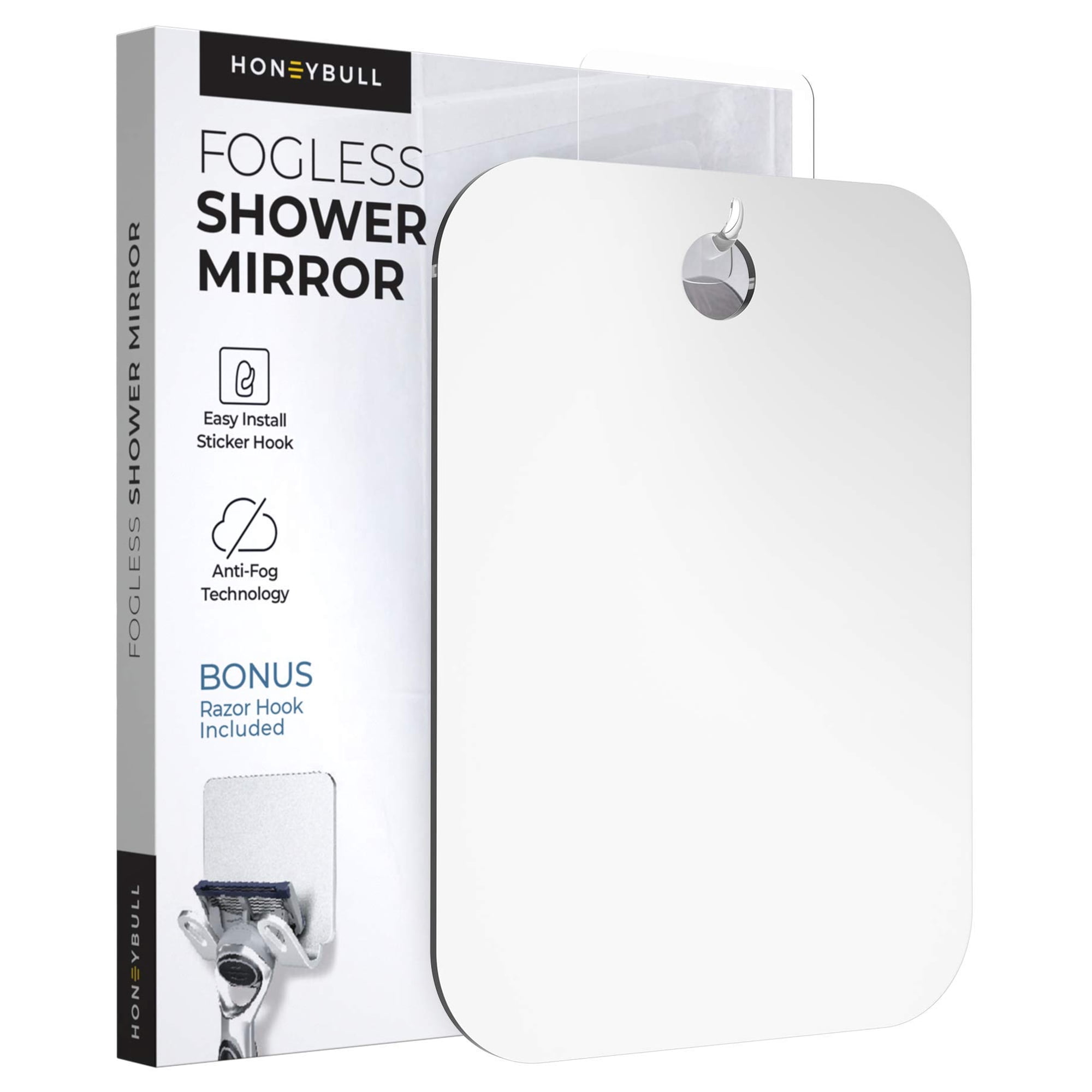 Espejo De Ducha Antivaho Honeybull Con Soporte Para Rastrillo 20x25 Cm