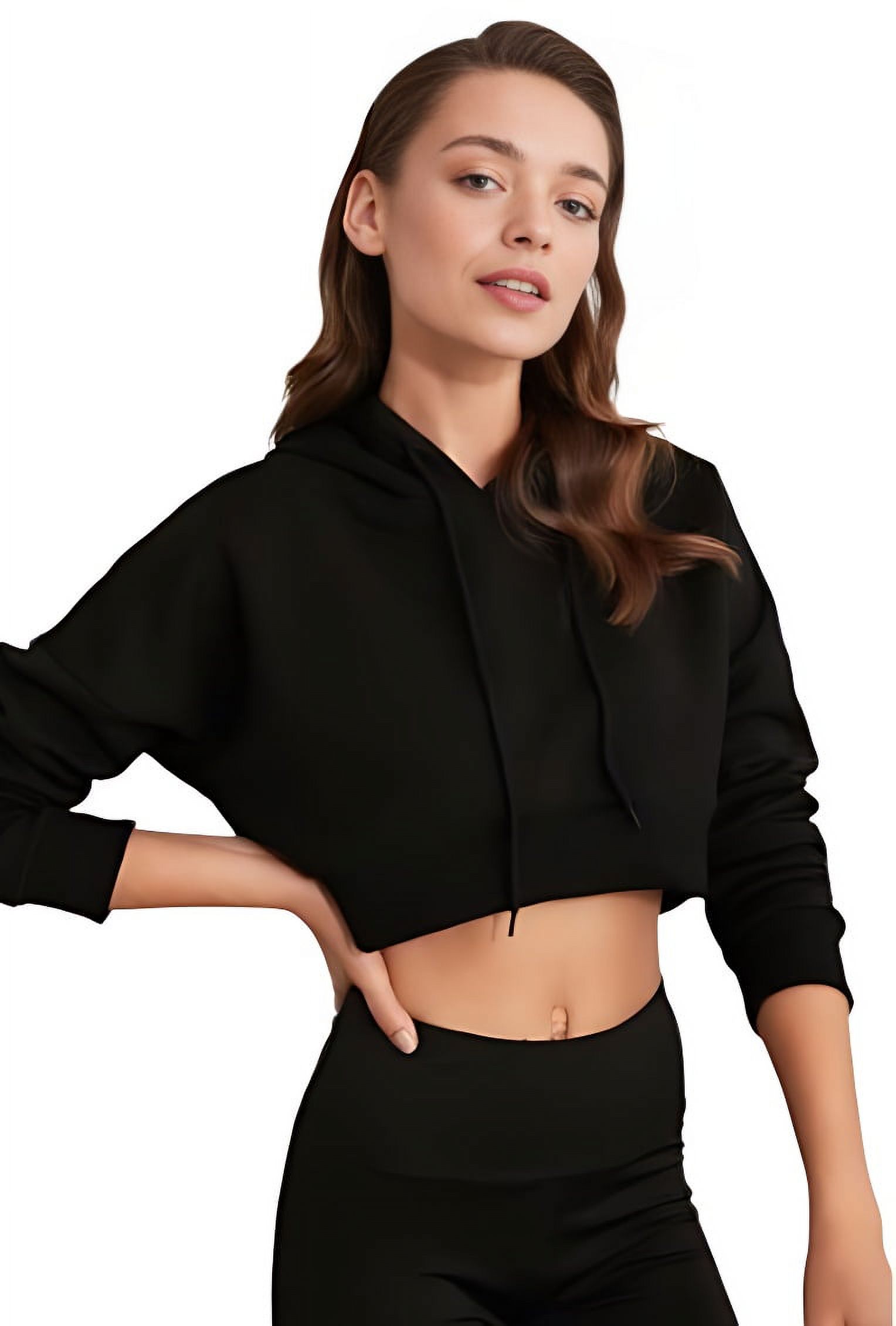 Home Fashion - Poleron Crop Mujer Negro Escorte Detrás Con Capucha Talla L