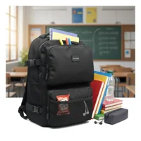 Genérico - Mochila Escolar Reforzada Negra / Azul Gran Capacidad Y Multibolsillos Incluye Puerto Usb - Cable