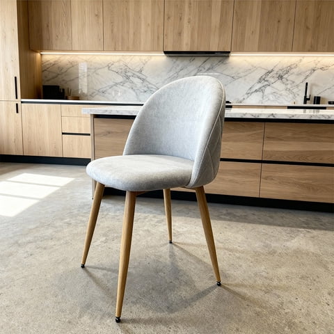 Silla Comedor Moderna Acolchada Metal Sora Venhoouse Felpa Gris