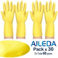 Aileda Guantes Latex De Limpieza Amarillo Talla L - 2 Pares Guantes Látex Amarillo Limpieza Multiuso 30X14Cm (En Total 60 Pares)