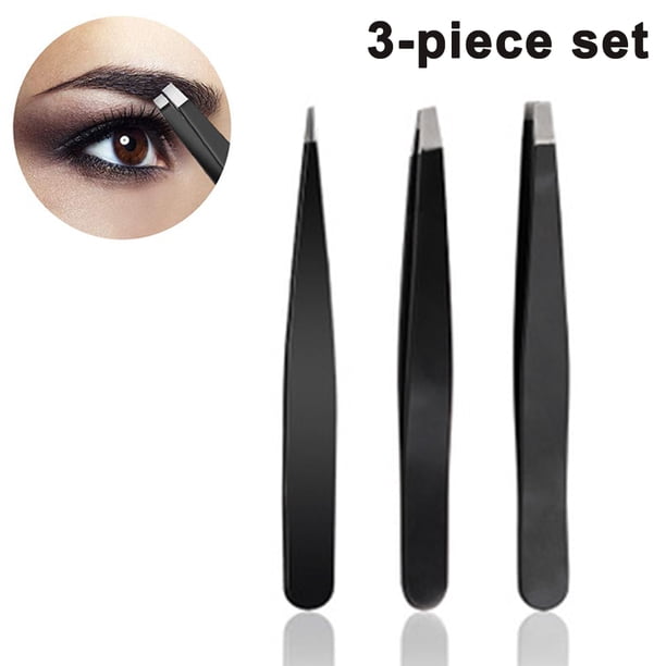 Juego de pinzas profesionales de acero inoxidable. Pinzas de precisión para cejas. Gran precisión para vello facial, vellos encarnados, astillas, puntos negros y garrapatas (negro).