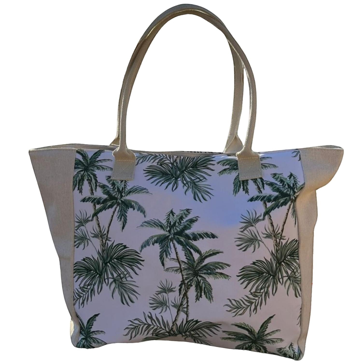 Auckland Outdoor - Bolso Playa Lona Algodon Palmeras Con Cierre Fuelle Grande Multicolor 1